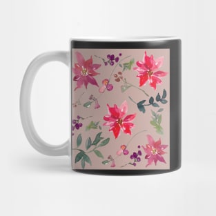 Green, Purple and Red Watercolour Flower Leaves Mug